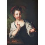 Grimou (Argenteuil 1678 - Paris 1733) Girl with Birdcage "Oil/canvas, 81 x 65 cm, min. rest.,