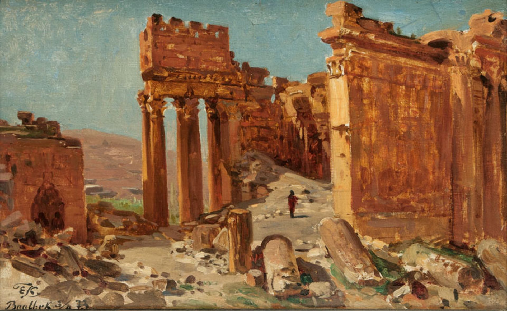 Koerner (Stibbe/Westpr. 1846 - Berlin 1927) Temple of the Sun in Baalbek in Lebanon Oil/canvas/