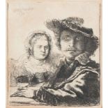 Harmenszoon van Rijn (Leiden 1606 - Amsterdam 1669) Self Portrait with Saskia Etching, 10,5 x 9