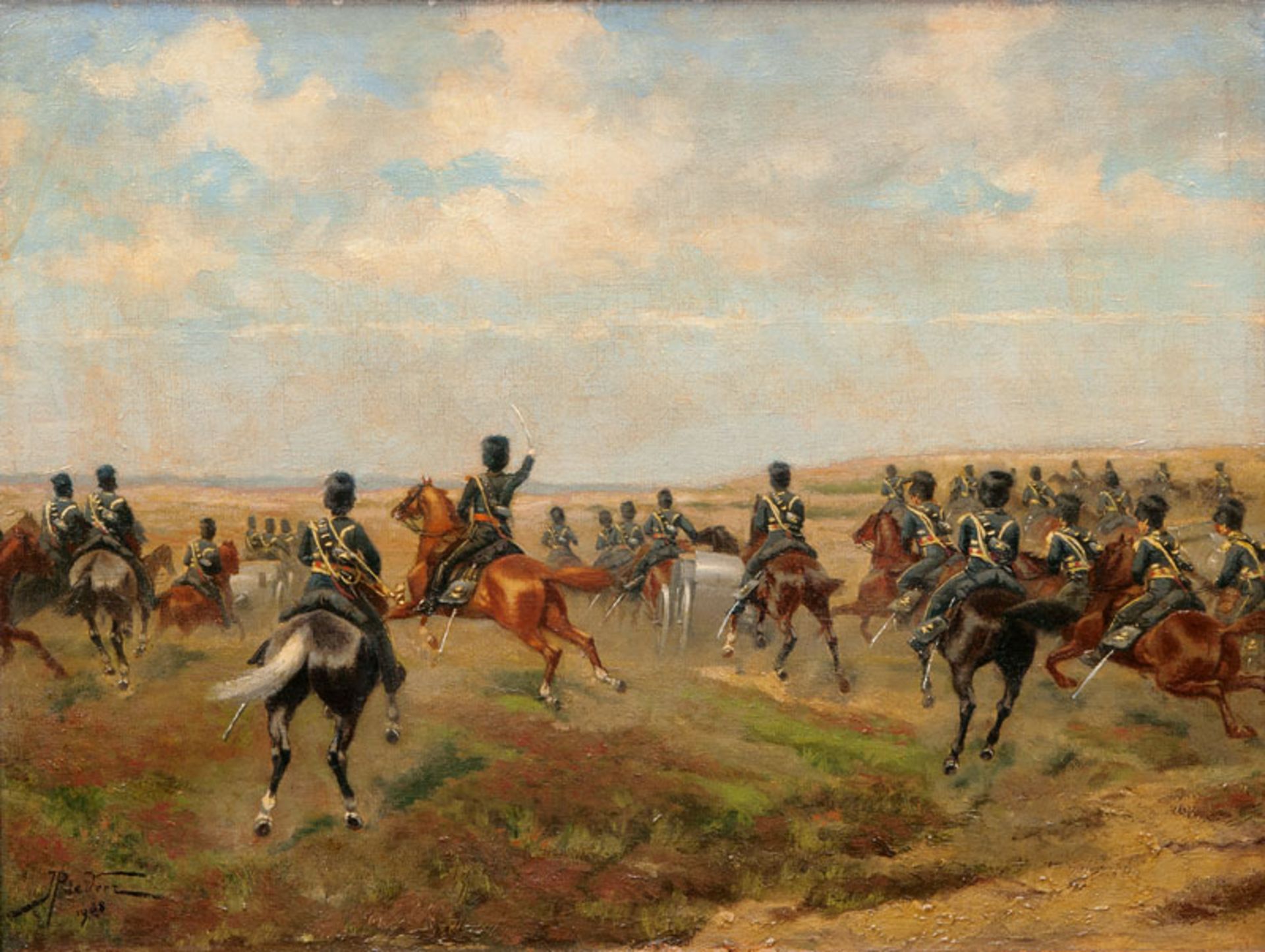 Veer (Ngawi/Java 1845 - Den Haag 1921) Attacking Cavalry Oil/canvas, 35 x 46,5 cm, lo. le. sign.