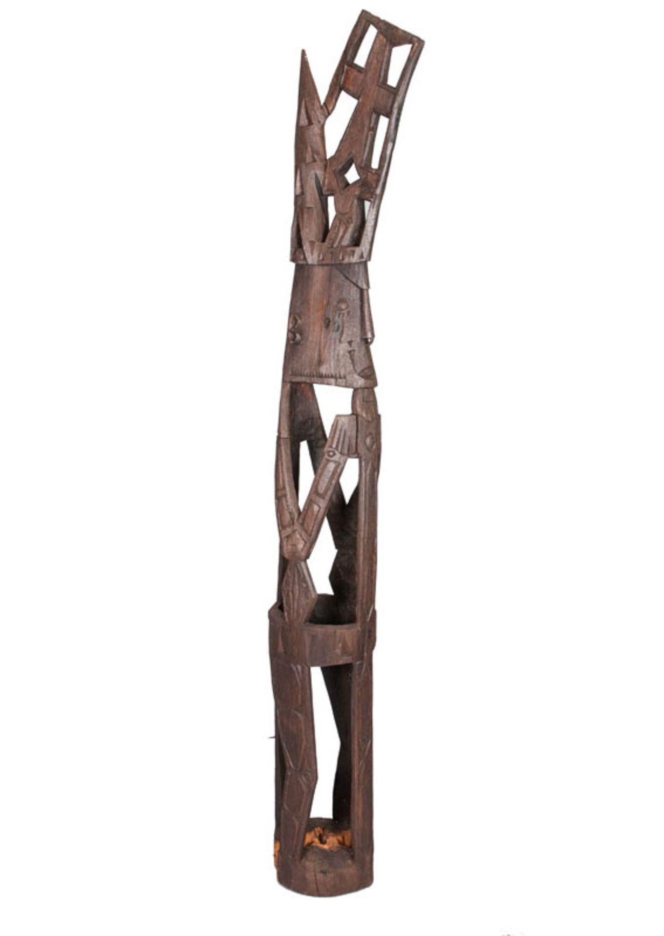 An impressive Asmat wooden figure 'Mbitoro' Indonesia, 20th cent. Carved and dark brown patinated