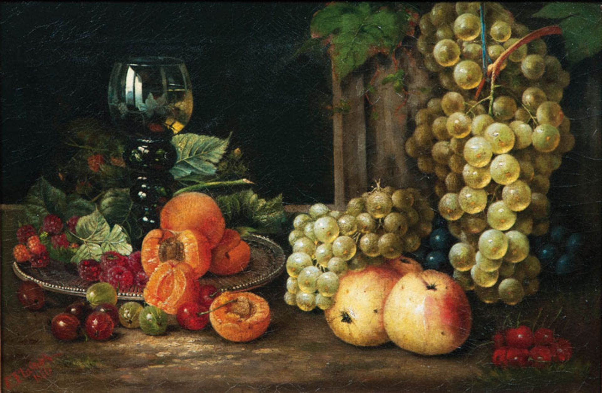 Flashoff (vor 1856 - nach 1886) Still Life with Fruits and Rummer Oil/canvas, 39 x 57,5 cm, lo.
