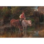 Kauffmann (Hamburg 1808 - Hamburg 1889) Watering Horses Oil/wood, 22,5 x 31,5 cm, lo. ri. sign.