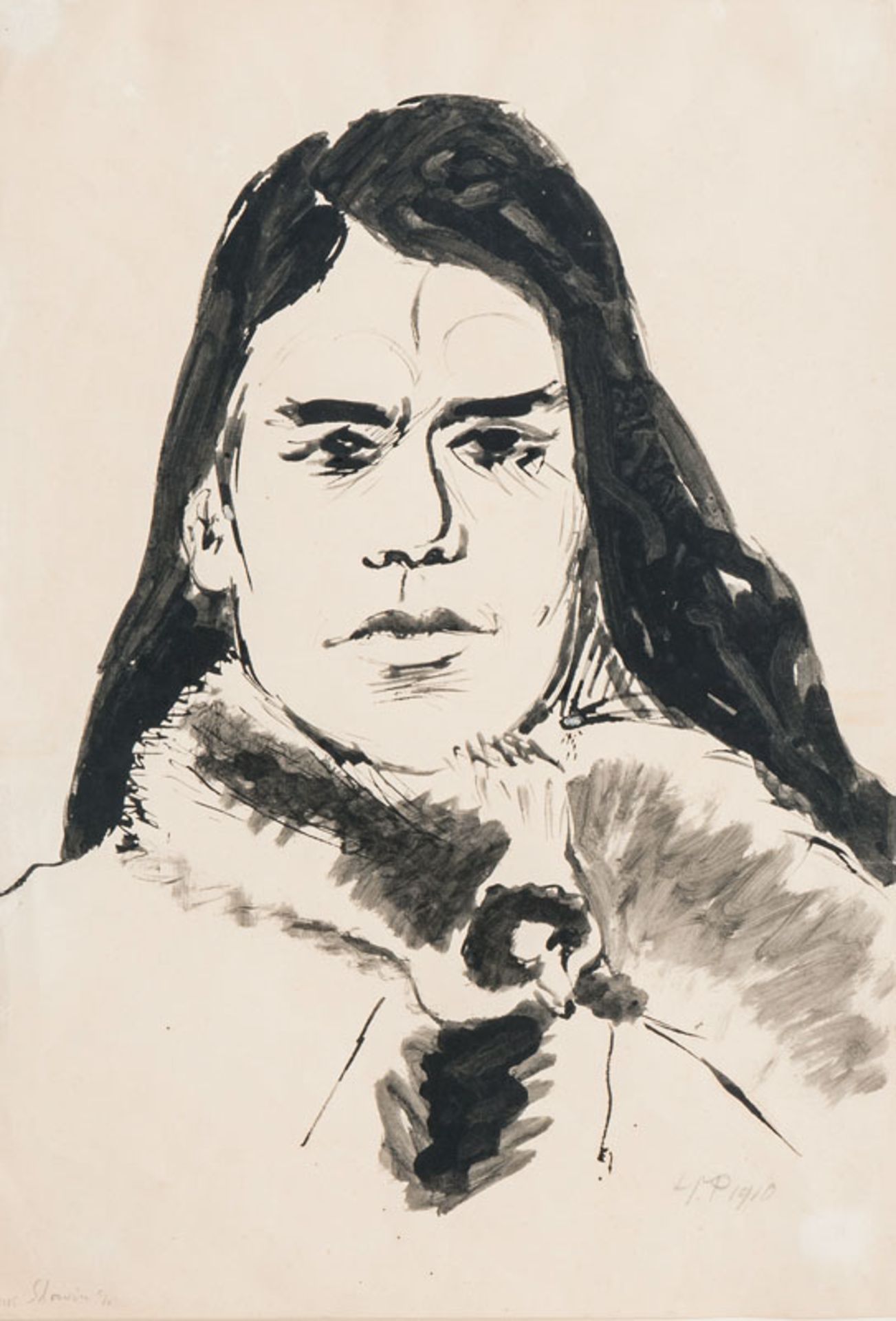 Pechstein (Zwickau 1881 - Berlin 1955) Slav Woman Pen a. ink drawing, 57,5 x 42 cm, lo. ri. sign. a.