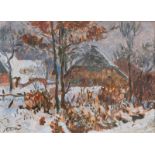 Eitner (Hamburg 1867 - Hamburg 1955) Snow in Hummelsbüttel Oil/cardboard, 40 x 52,5 cm, lo. le.