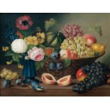 Seitz (Nürnberg 1810 - Wien 1870) Still Life with Flowers, Fruits and a Nuthatch Oil/canvas, 40,5