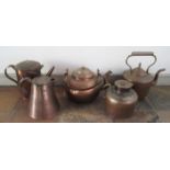 A MISCELLANEOUS COLLECTION OF COPPER KETTLES AND COFFEE POTS various shapes and sizes, comprising: 2