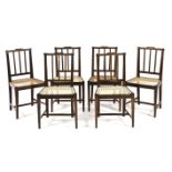 A SET OF SIX CAPE STINKWOOD NEO-CLASSICAL SIDE CHAIRS, 19TH CENTURY each shaped top rail above a