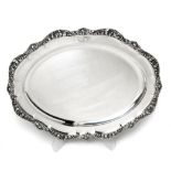 A GEORGE III SILVER MEAT DISH, PAUL STORR, LONDON, 1808 the oval body with a scrolling foliate and