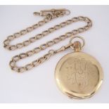 A 9CT GOLD HUNTER-CASED POCKET WATCH the circular white dial with black Roman numerals, calibrated