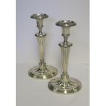 A PAIR OF SILVER CANDLESTICKS, BARKER ELLIS SILVER CO, BIRMINGHAM, 1966 each oval base with reeded