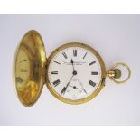 AN 18CT GOLD HUNTER-CASED POCKET WATCH, LANCASHIRE WATCH CO LTD, LONDON AND PRESCOT the white dial