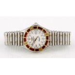 A LADY'S TWO-TONE WRISTWATCH, BREITLING LADY J reference no. D52065, quartz, the circular white dial