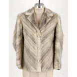 A Vintage Woman's Grey Mink Chevron and Leather Jacket.  NOT SUITABLE FOR EXPORT Label: "