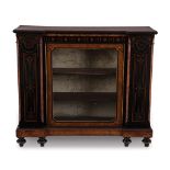 A Victorian burr walnut and ebonised display cabinet, 19th century the rectangular top with