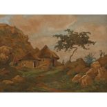 Erich (Ernst Karl) Mayer HUTS IN A ROCKY LANDSCAPE signed and dated 1939 watercolour and gouache