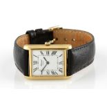 AN 18CT GOLD WRISTWATCH, CHOPARD case no. 27714 2012, manual, the rectangular white dial with