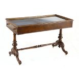 A Victorian walnut table vitrine, 19th century with a rectangular glass top, two opposing frieze