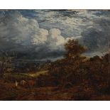 John Linell BRINGING IN THE CATTLE BEFORE A STORM signed oil on panel 1 22 by 27cm minor surface