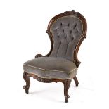 A Victorian walnut Grandmother chair, second half 19th century en suite with the above, the spoon-
