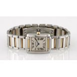 A LADY'S TWO-TONE WRISTWATCH, CARTIER TANK FRANCAISE reference no. 2384, quartz, the square white