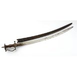 An Indian Tulwar, 19th century typical steel hilt and grip, curved plain, in original leather