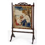 A Victorian rosewood and tapestry inset firescreen, late 19th century the rectangular panel