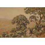 Erich (Ernst Karl) Mayer TREES OVERLOOKING A VAST LANDSCAPE signed and dated 1946 oil on paper
