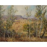 Willem Hermanus Coetzer GOLDEN GATE LANDSCAPE WITH POPLAR TREES IN THE FOREGROUND signed and dated