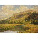 Edward Roworth RIVER IN A MOUNTAINOUS LANDSCAPE signed oil on canvas 1 75 by 100,5cm minor surface