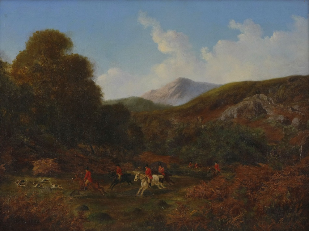 Thomas Blinks THE HUNT signed and dated 1892 oil on canvas 1 29,5 by 39,5cm minor age cracks,