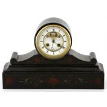 A FRENCH SLATE MANTLE CLOCK, POSSIBLY J. FRERES the 12cm circular white dial with Roman numeral hour
