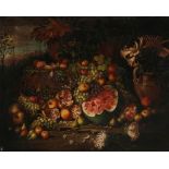 Continental School STILL LIFE WITH FRUIT AND FLOWERS oil on canvas 1 78 by 100cm TO STILL DO