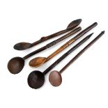 FIVE ZULU CARVED WOODEN SPOONS the longest 36cm long 5