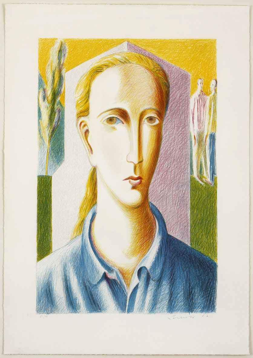 Lorenzo Bonecci PORTRAIT OF A MAN lithograph printed in colours, signed, dated 82, and numbered 63/
