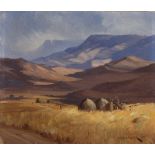 Willem Hermanus Coetzer HUTS IN A VALLEY signed and dated 49 oil on board 1 35 by 35,5cm no cond!