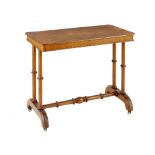 A Victorian oak stretcher table, late 19th century the rectangular top with rounded corners raised