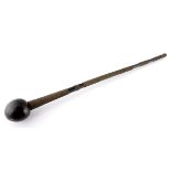 A ZULU KNOB KERRIE the handle finely bound with copper wire surmounted by a round wooden head 80cm