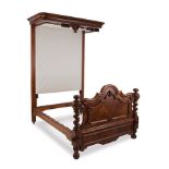 A Victorian burr walnut and walnut tester bed, 19th century the rectangular frame surmounted by a