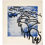Menashe Kadishman UNTITLED (BLUE SHEEP WITH BLACK OUTLINES) serigraph and etching printed in