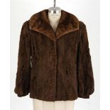 A Vintage Woman's Mocha Brown Swakara Jacket with Mink Collar.  NOT SUITABLE FOR EXPORT Label: "