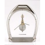 A JAEGER-LE COULTRE STIRRUP CLOCK composed of an equestrian stirrup to form a desk or shelf clock,