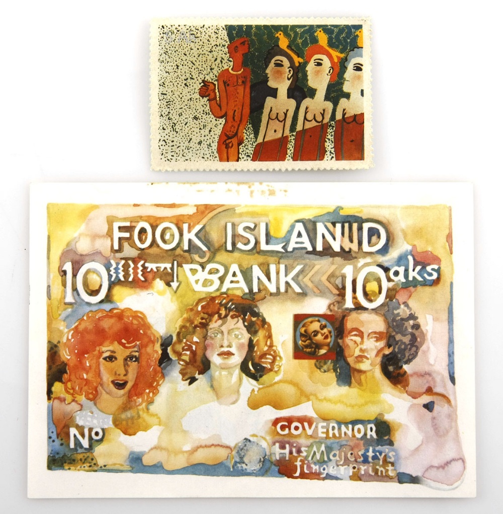 Battiss, W. W. FOOK ISLAND CURRENCY NOTE AND FOOK ISLAND STAMP First edition Battiss started the