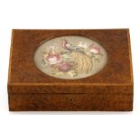 A Victorian bird's eye maple work box, 19th century rectangular, the hinged lid centrered by a