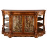 A Victorian burr walnut credenza, second half 19th century the serpentine-shaped top above two