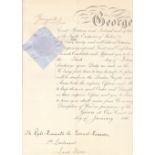 King George V Rubber Stamp Signature, 1911. A signed document confirming Rank to 2nd Lieutenant in