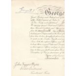 King George V Signature, 1914. A signed document confirming Rank to 2nd Lieutenant in the King's
