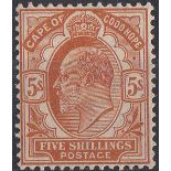 King Edward VII 5/-, 1902/04. Fine unmounted mint single. SACC 73. Catalogued R5200