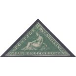 1/- Deep Dark Green on White Paper Charles Bell Triangle, 1855/63. Fine large part original gum, all
