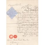 King Edward VII Rubber Stamp Signature, 1901. A signed document confirming Rank to 2nd Lieutenant in